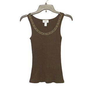 Ann Taylor Loft Petites Brown Tank Top with Scoop Neckline Beading Women’s XXSP